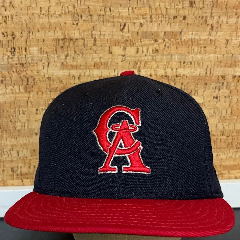 Vintage California Angels Hat new era 100% wool Made USA Navy‎ Red 7 1/2 MLB Cap